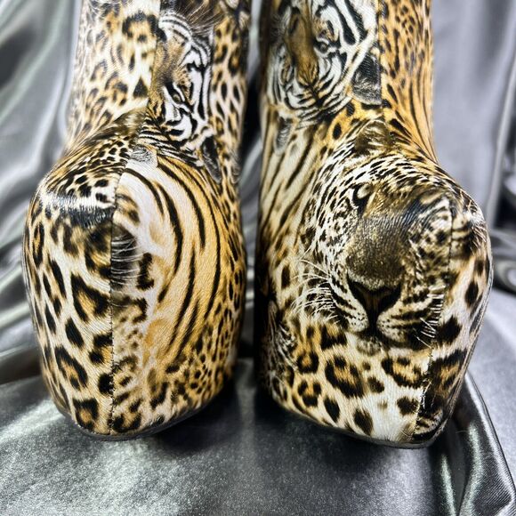 Bumper‎ Boutique Big Cat Tiger Print Ankle Boots Booties Platform High Heel Club - Picture 7 of 15